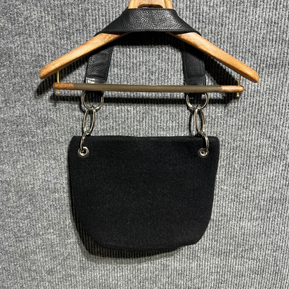 Sarah Oliver Handbags Small Black Boiled Wool Leather Strap Silver Chain Link - Picture 4 of 11